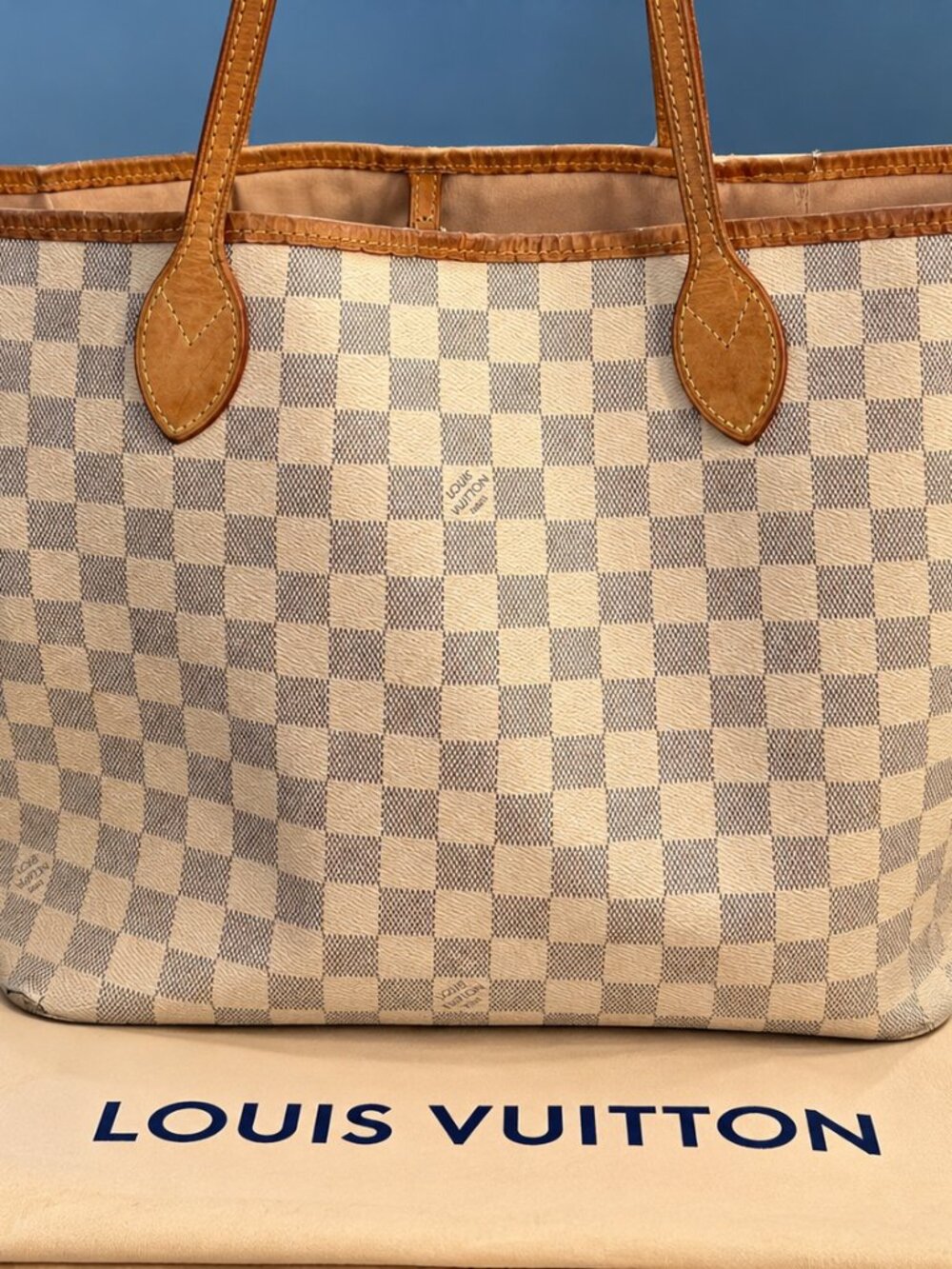 Louis Vuitton Neverfull MM Damier Azur Tote Bag โ Fair Condition